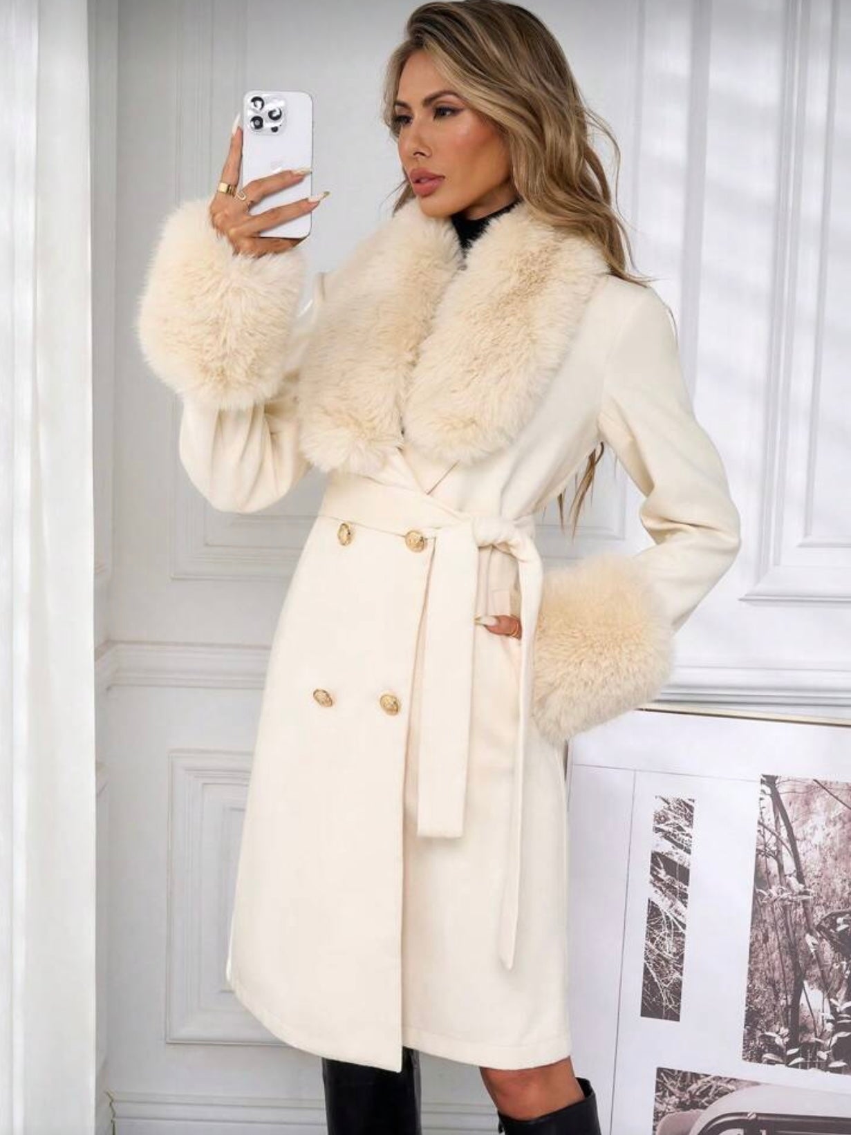 Cappotto Pelliccia Panna