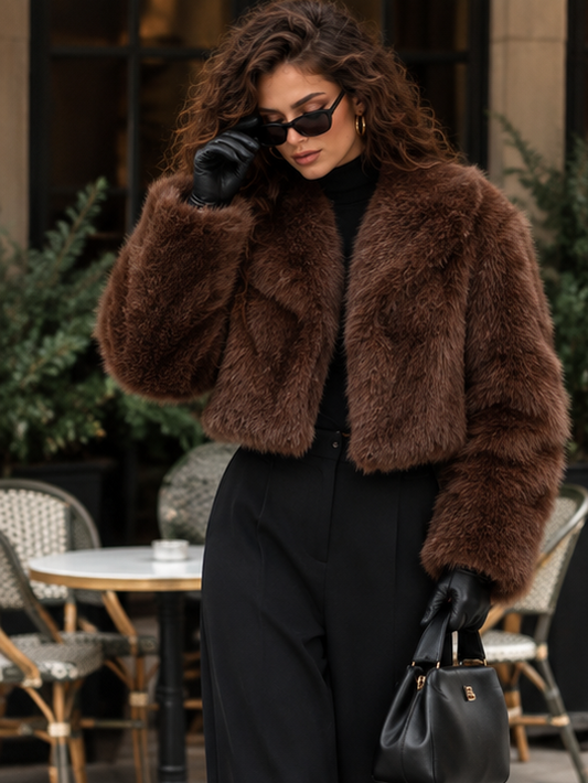 Pelliccia Orlena Brown sintetica - look completo frontale