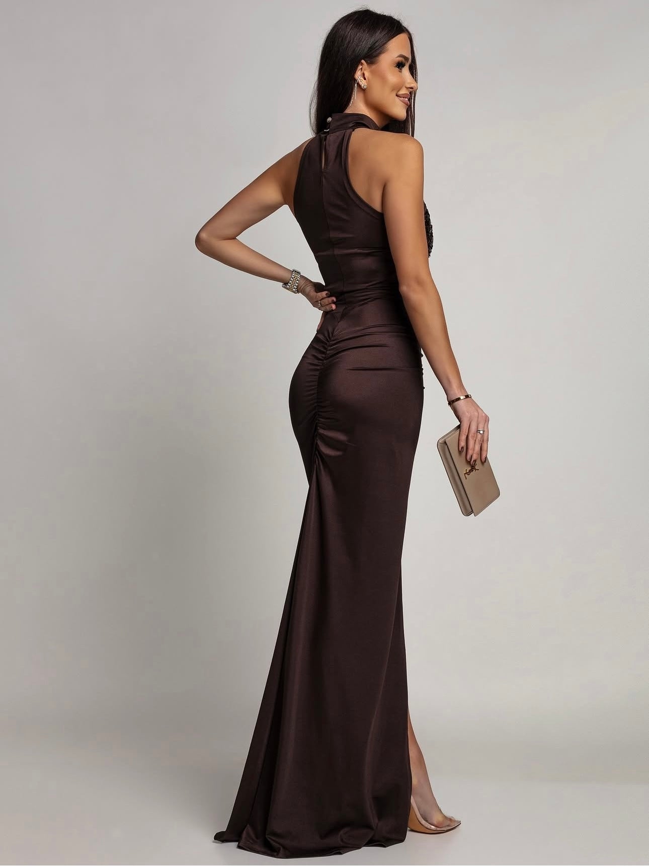 Abito Bloom Paillettes Brown - abito donna - DivaModaMilano