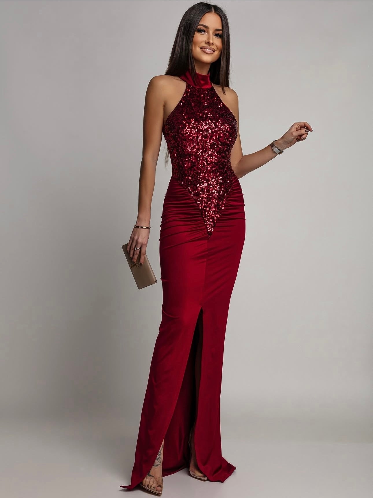 Abito Bloom Paillettes Wine - abito donna - DivaModaMilano