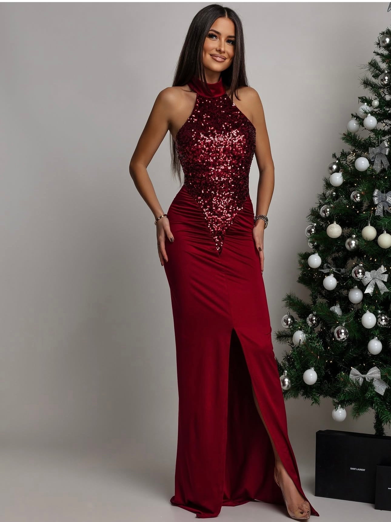 Abito Bloom Paillettes Wine - abito donna - DivaModaMilano