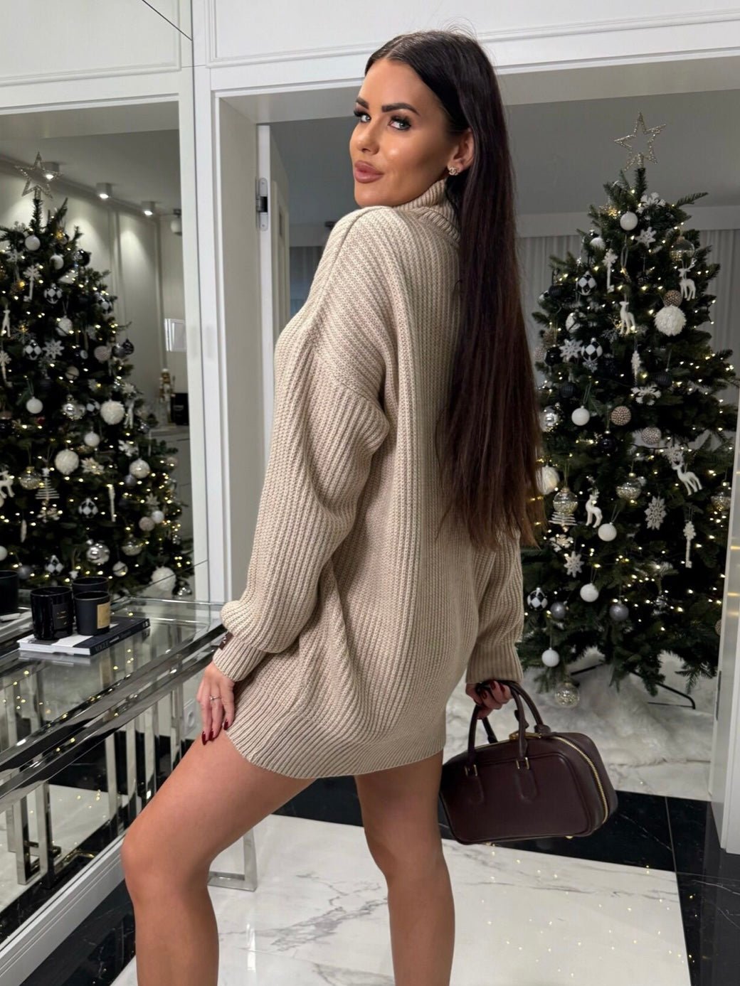 Abito Dolcevita Beige - abito maglia donna - DivaModaMilano