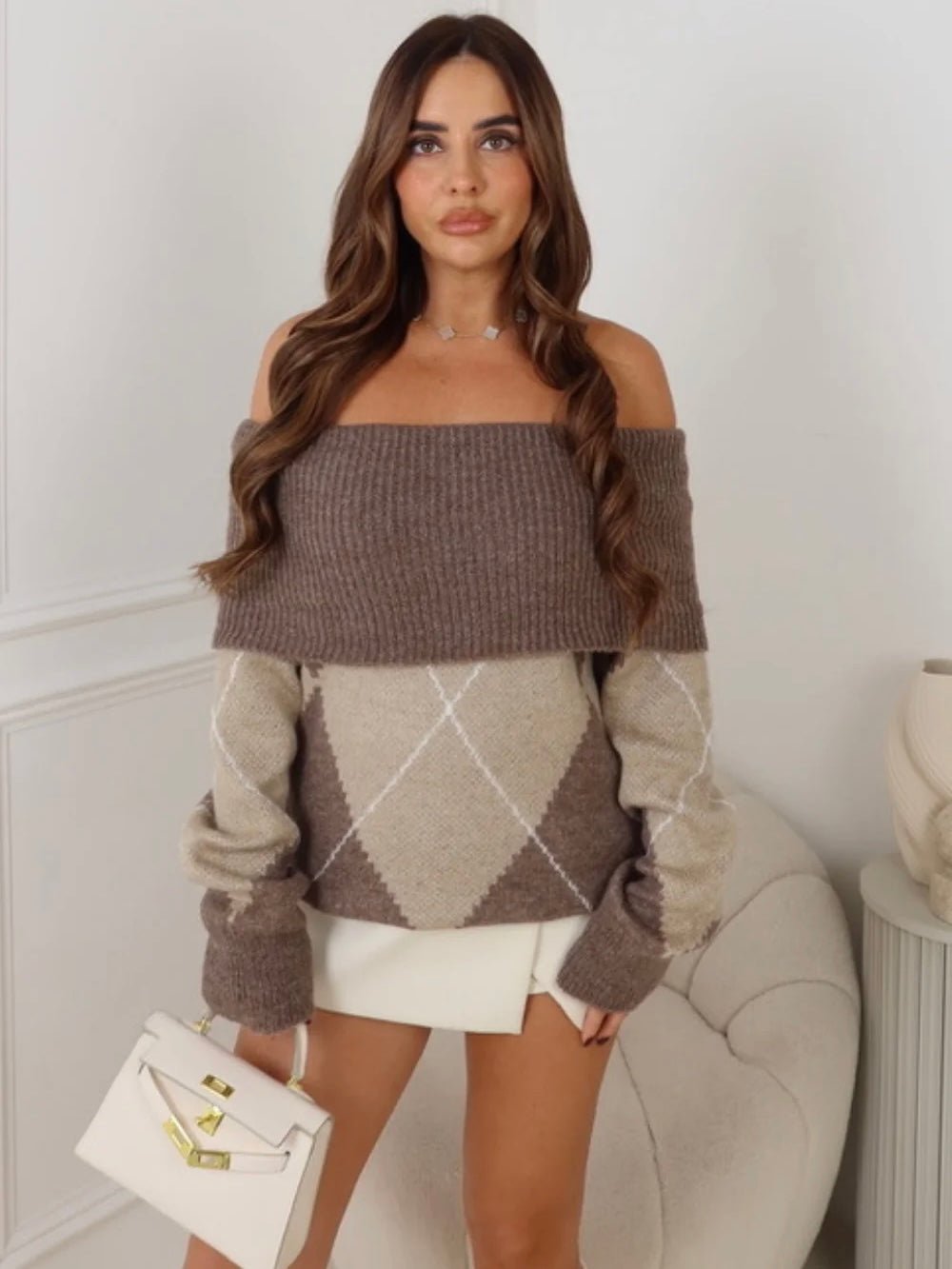 Abito Maglia Rombi Beige - abito maglia donna - DivaModaMilano