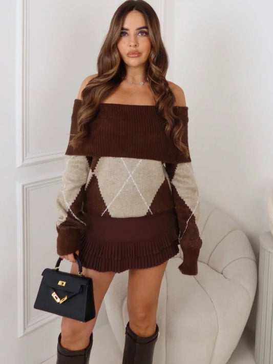 Abito Maglia Rombi Brown - abito maglia donna - DivaModaMilano