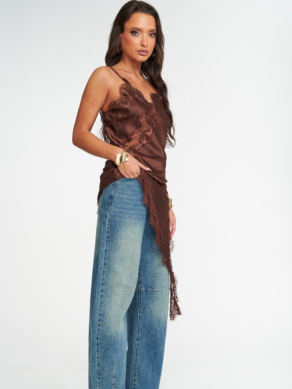 Abito Pizzo Satinato Brown - abito donna - DivaModaMilano