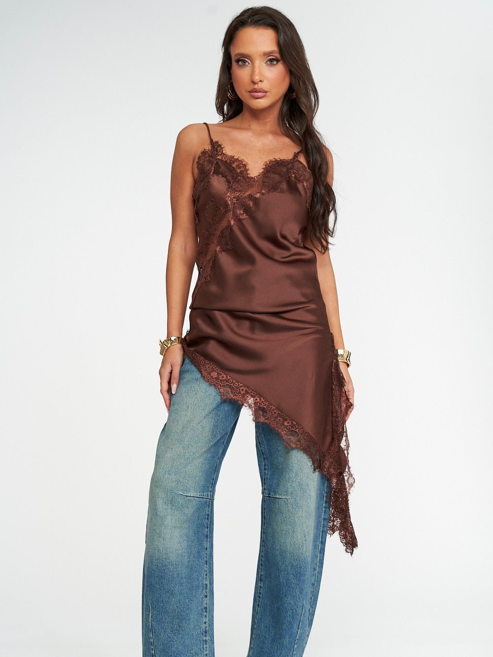 Abito Pizzo Satinato Brown - abito donna - DivaModaMilano