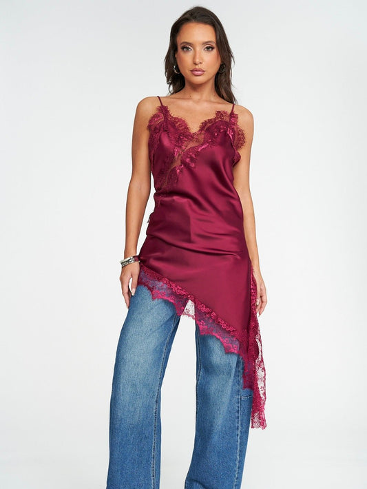 Abito Pizzo Satinato Wine - abito donna - DivaModaMilano