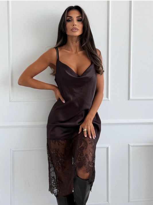 Abito Satinato Brown - abito donna - DivaModaMilano