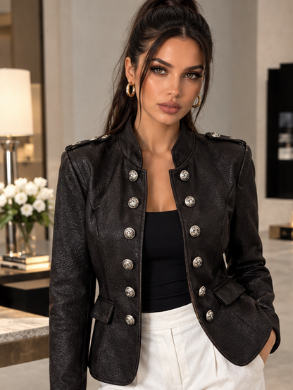 Dettaglio del Cappotto Kaia Black in ecopelle