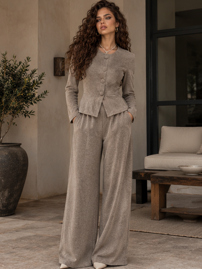 Completo Evelyn Beige donna con cardigan e pantalone - look completo