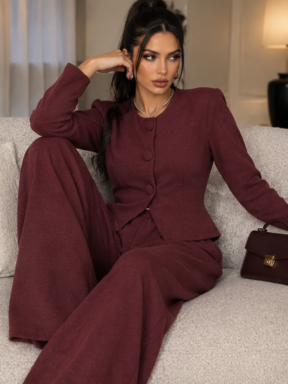 Completo Evelyn Bordeaux donna con cardigan e pantalone - vista frontale