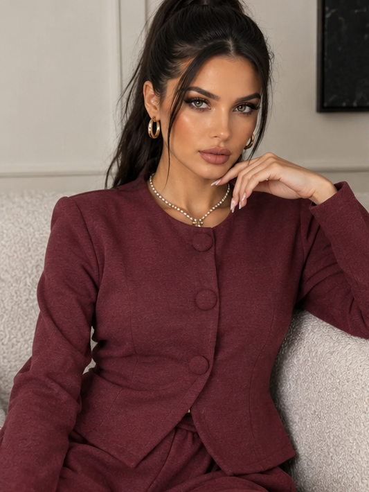 Completo Evelyn Bordeaux donna con cardigan e pantalone - dettaglio cardigan