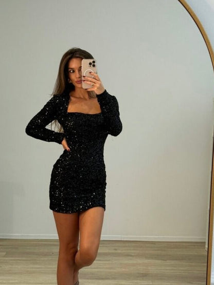 Abito Cloe Paillettes Black – dettaglio del design – DivaModaMilano