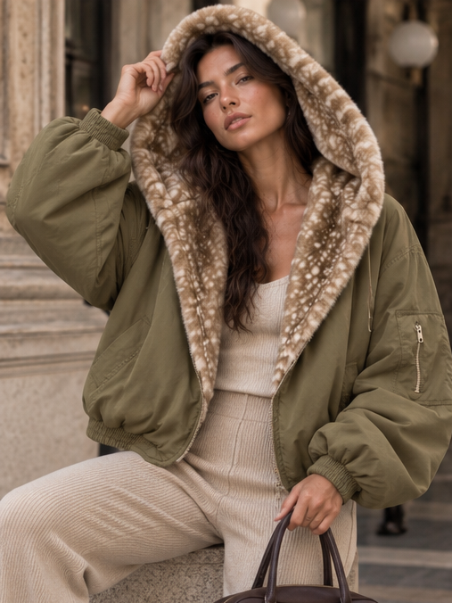Cappotto Britney Green, dettaglio di tessuto e finiture