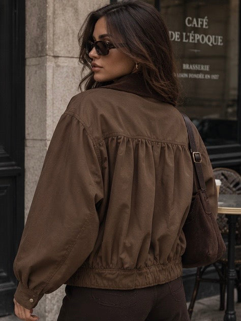 Cappotto Jersey Brown, dettaglio di tessuto e finiture