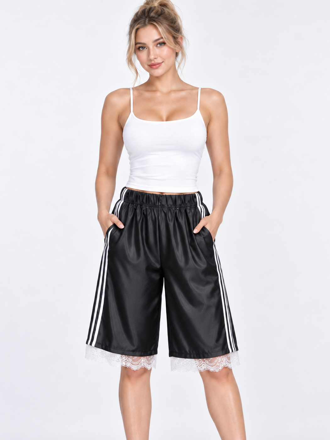 Shorts Honey Black, dettaglio di tessuto e finiture
