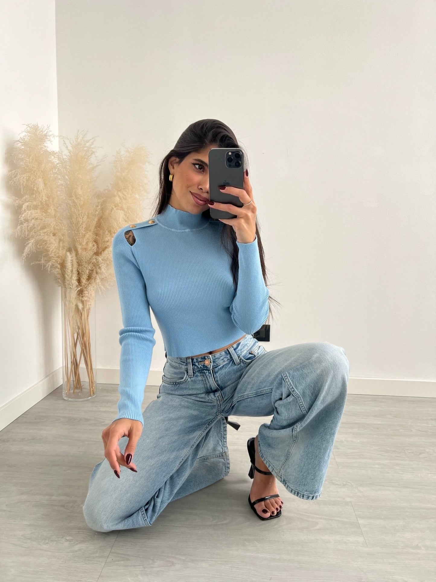 Maglia Spalline Azzurra - maglione donna - DivaModaMilano