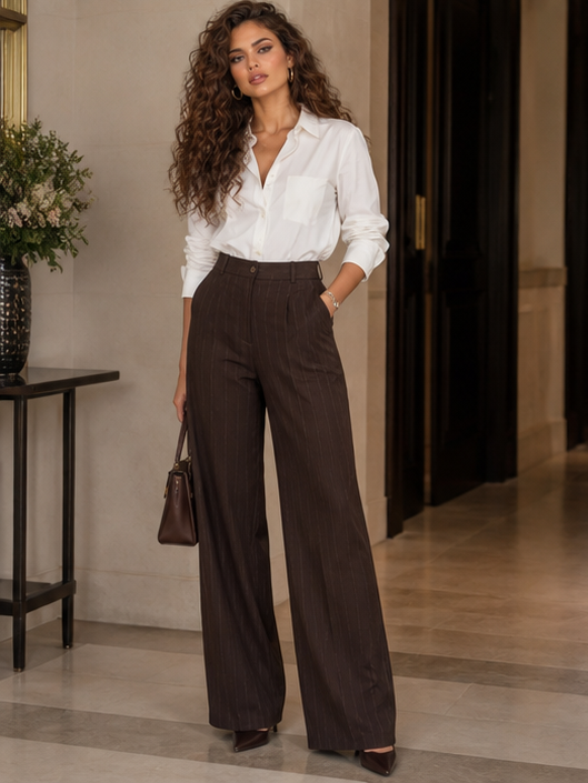 Pantalone Elodie Brown da donna gessato - vista frontale completa
