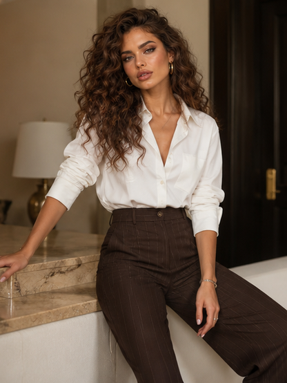 Pantalone Elodie Brown da donna gessato - dettaglio vestibilità