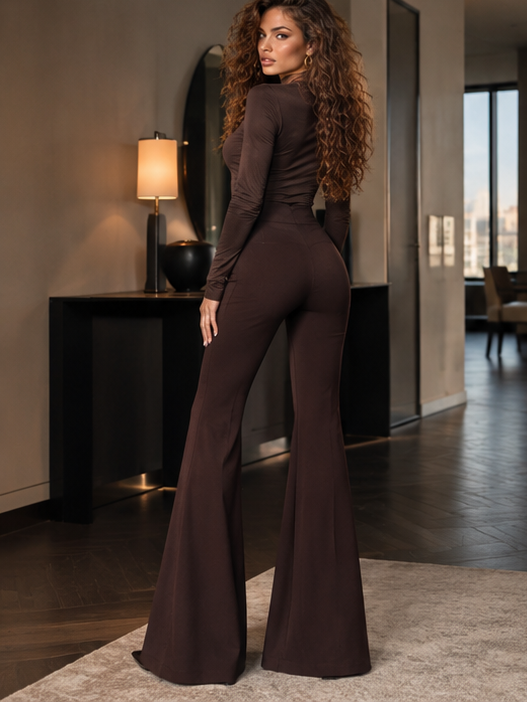 Pantalone Elyndra Brown leggings in crepe scupa a zampa - vista posteriore