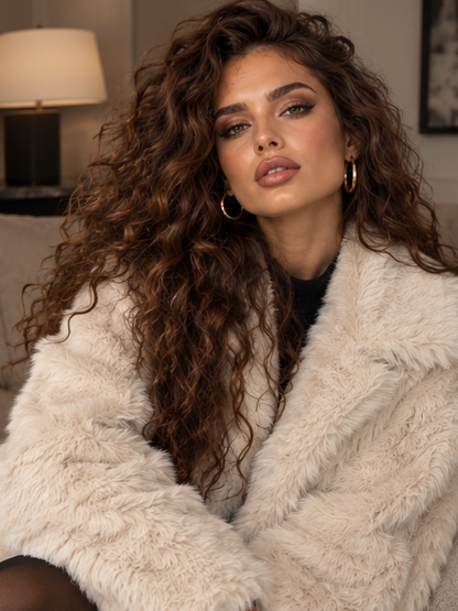 Pelliccia Orlena Beige sintetica - dettaglio frontale