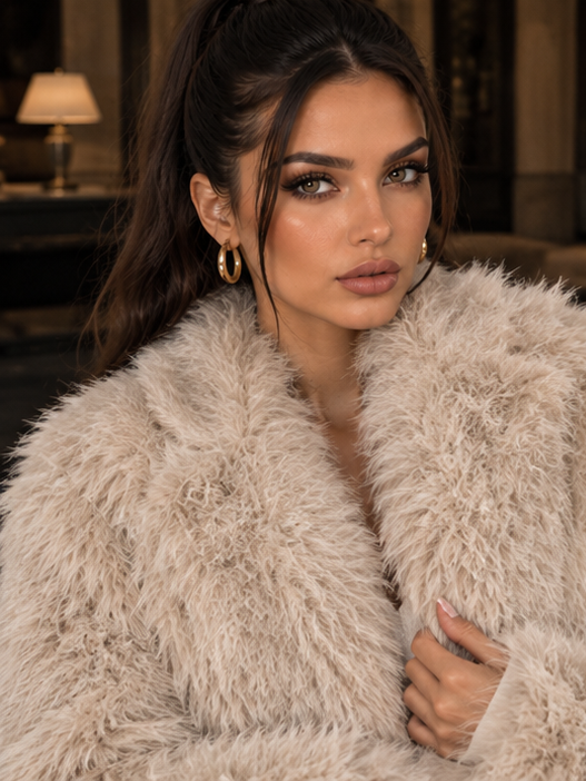 Pelliccia Orlena Beige sintetica - look frontale