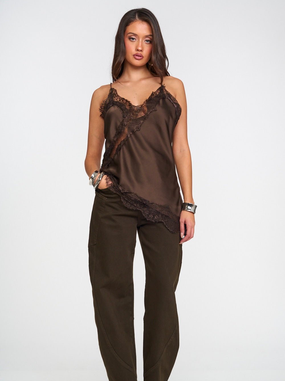 Top Satinato Brown - corpetto donna - DivaModaMilano