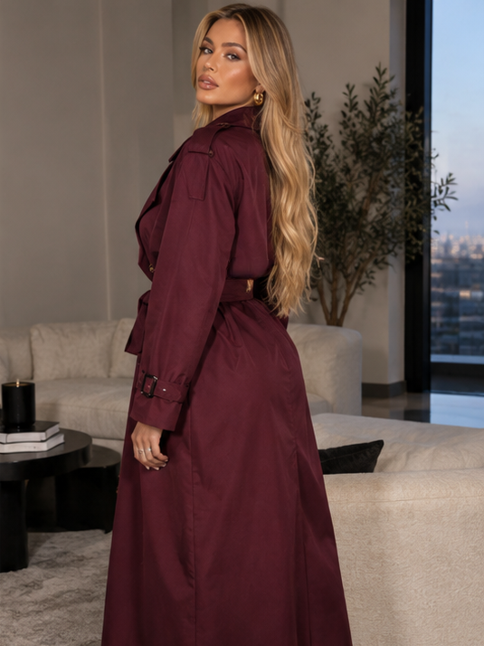 Trench Avelise Bordeaux lungo in cotone e Sorona con cintura - vista posteriore