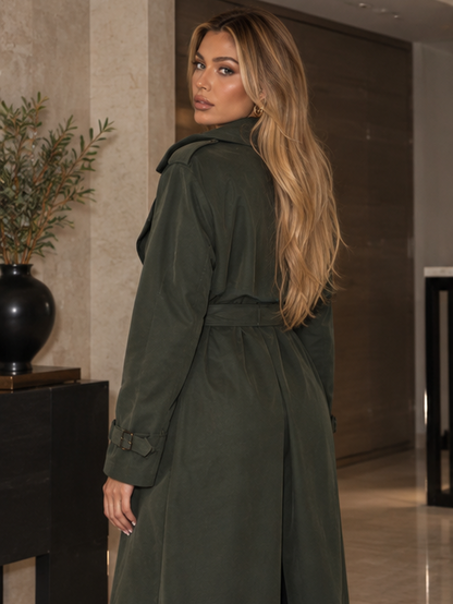 Trench Avelise Green lungo in cotone e Sorona con cintura - vista posteriore