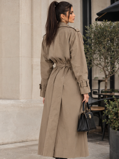 Trench Avelise Taupe lungo in cotone e Sorona con cintura - vista posteriore