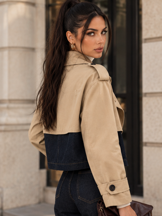 Trench Maelle Beige corto in poliestere e jeans - vista posteriore esterno