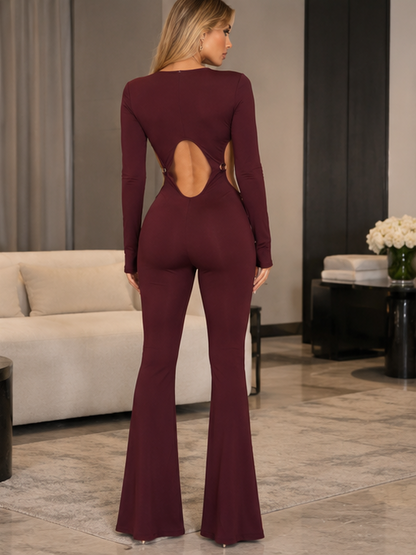 Tuta Liora Bordeaux intera in lycra cut-out - vista posteriore