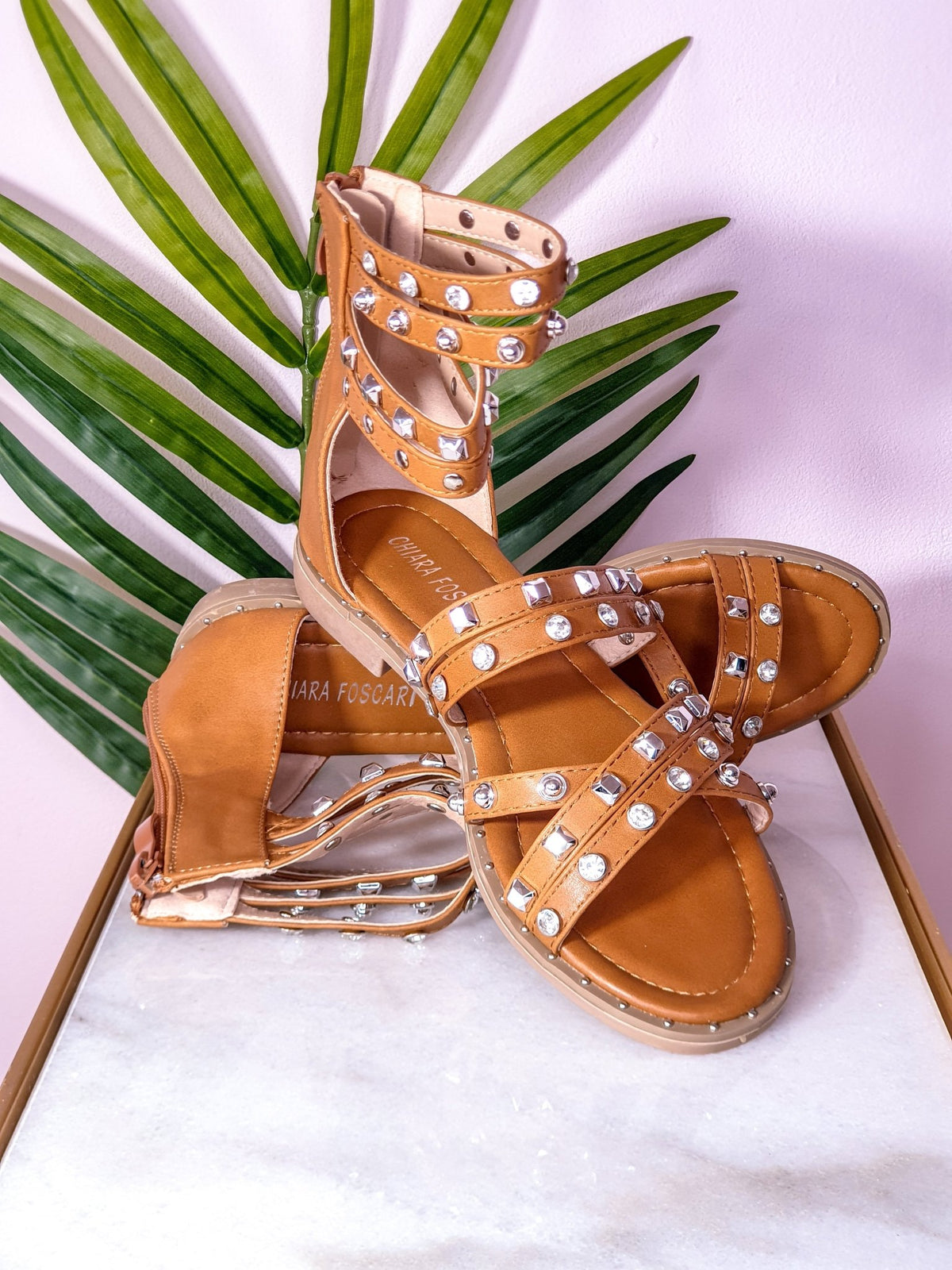 Sandalo borchie cuoio – scarpe donna – DivaModaMilano