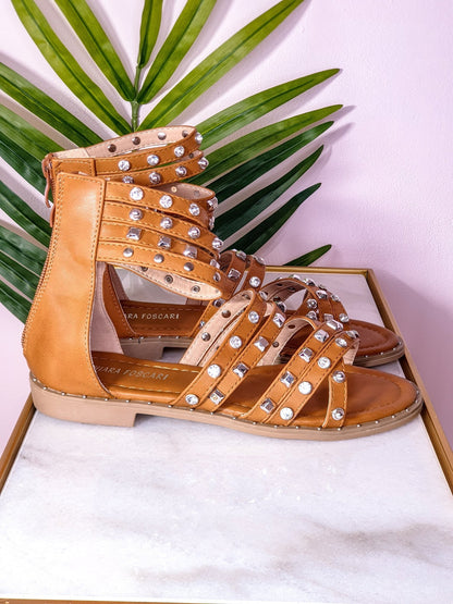 Sandalo borchie cuoio - scarpe donna - DivaModaMilano